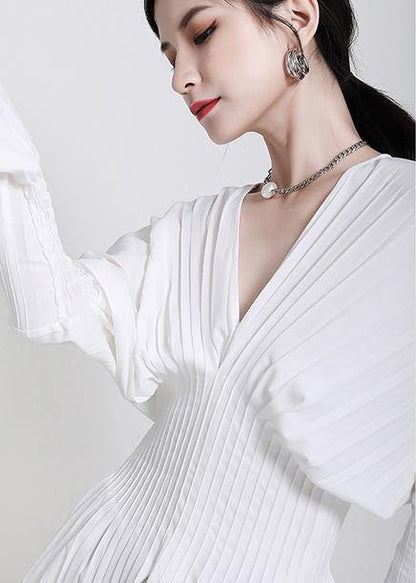 Modern White V Neck Flare Sleeve Top