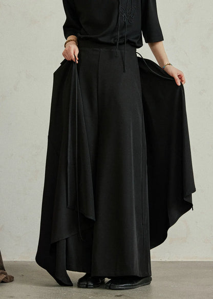 Black Asymmetrical Pockets Patchwork Elastic Waist Pants Skirt
