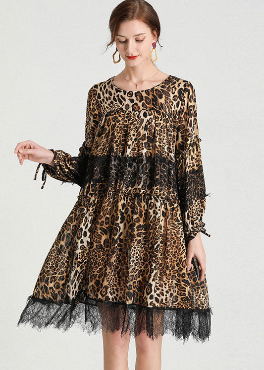 Leopard Patchwork Lace Fall Chiffon Dress