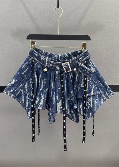 Unique Blue Patchwork Denim a Line Skirt Summer