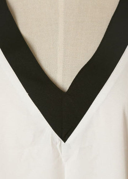 Classy White Patchwork V Neck Sandy Beach Summer Dress