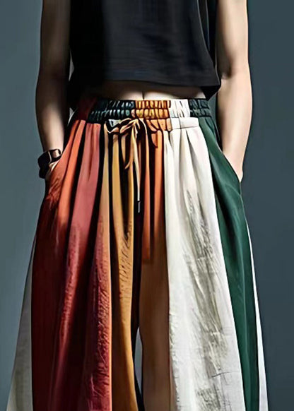 Natural Colorblock Tie Waist Pockets Lante Pants Summer