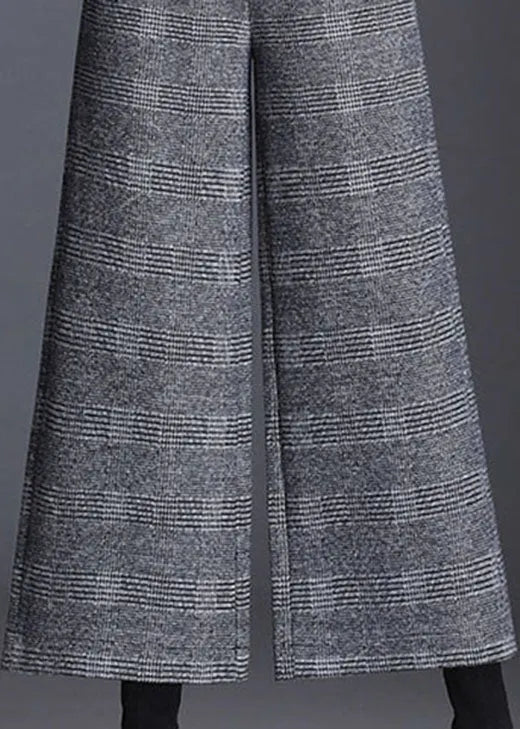 Italian Grey Plaid Pockets Straight Fall Pants