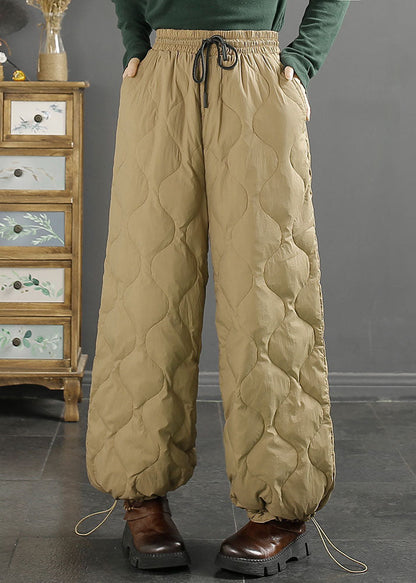 Black Plaid Drawstring Tie Waist Duck Down Filled Pants Winter