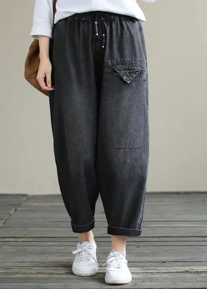 Organic Spring Pants Denim Black Fabrics Cinched Pants