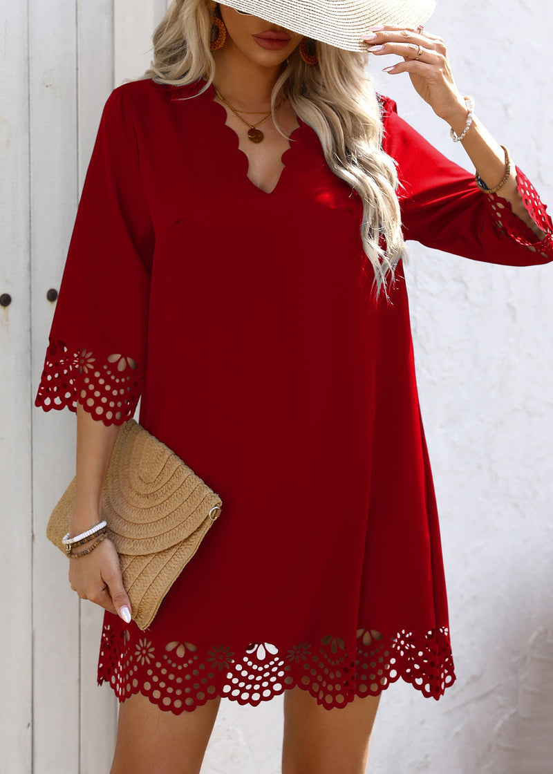 Black V Neck a Line Mid Dresses Half Sleeve
