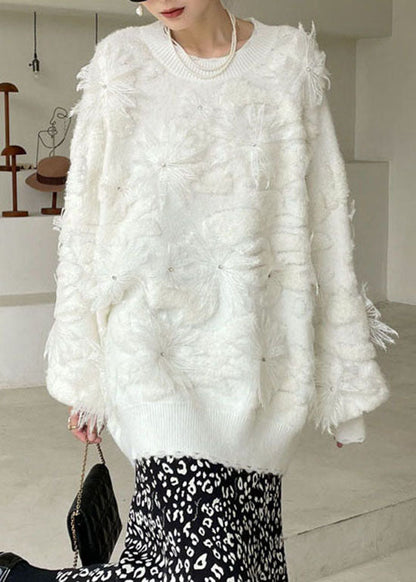 White Lace Knit Pullover Spring