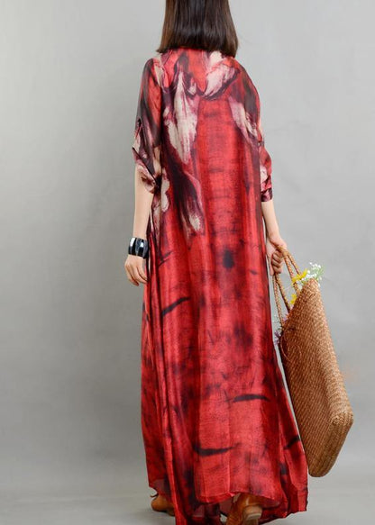 Red Print Asymmetrical Design Two Pieces Set
