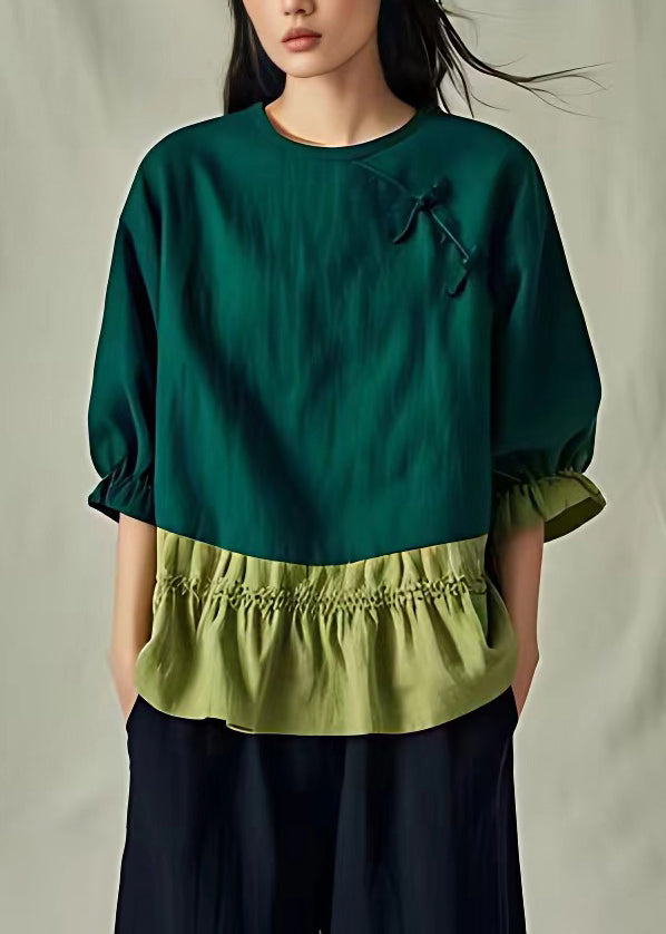 Green Patchwork T Shirts Summer