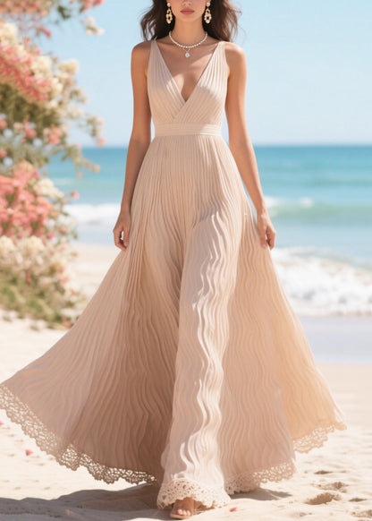 Apricot Exra Large Hem Wrinkled Chiffon Party Dress Summer