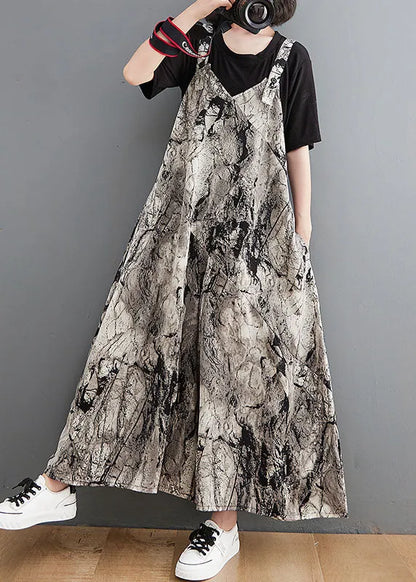 Khaki Pockets Wide Leg Print Fall Romper Outfit