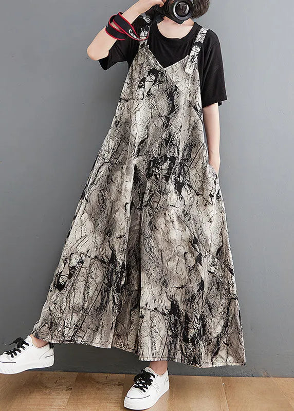 Khaki Pockets Wide Leg Print Fall Romper Outfit