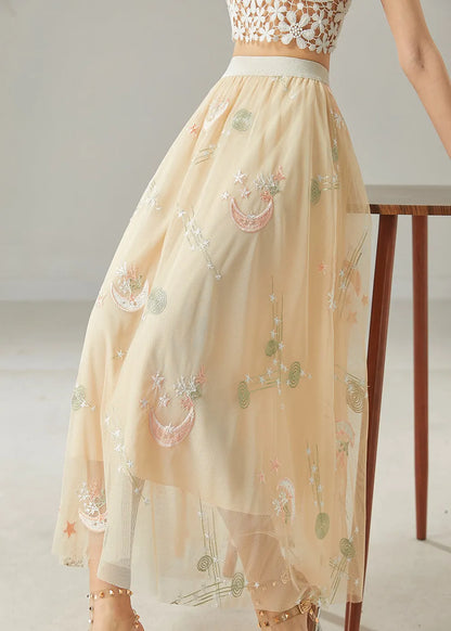 Apricot Original Design Embroidered Tulle Skirt Summer