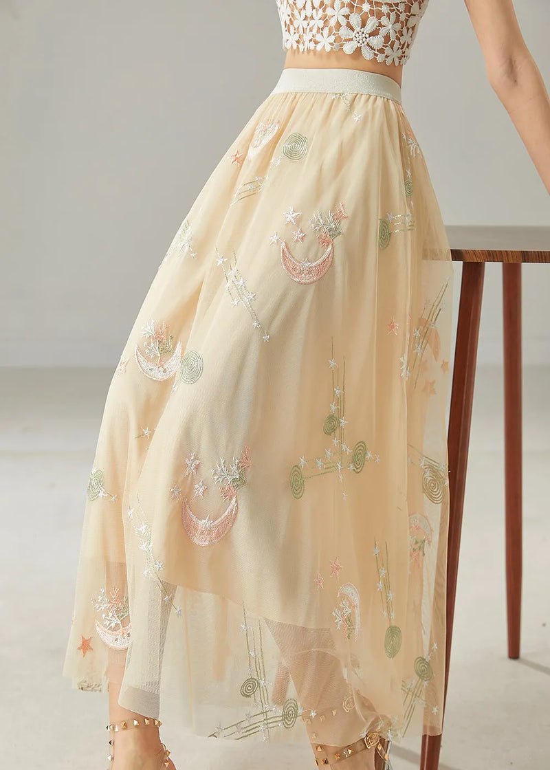 Apricot Original Design Embroidered Tulle Skirt Summer