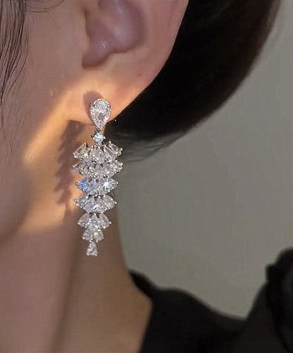 Silk Copper Silver Plated Zircon Pagoda Drop Earrings