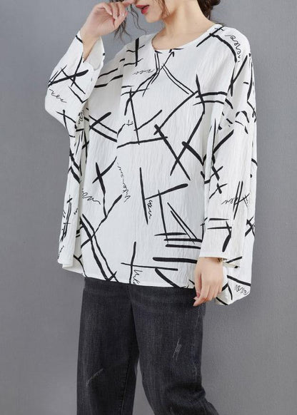 Simple O Neck Spring Design White Print Blouses