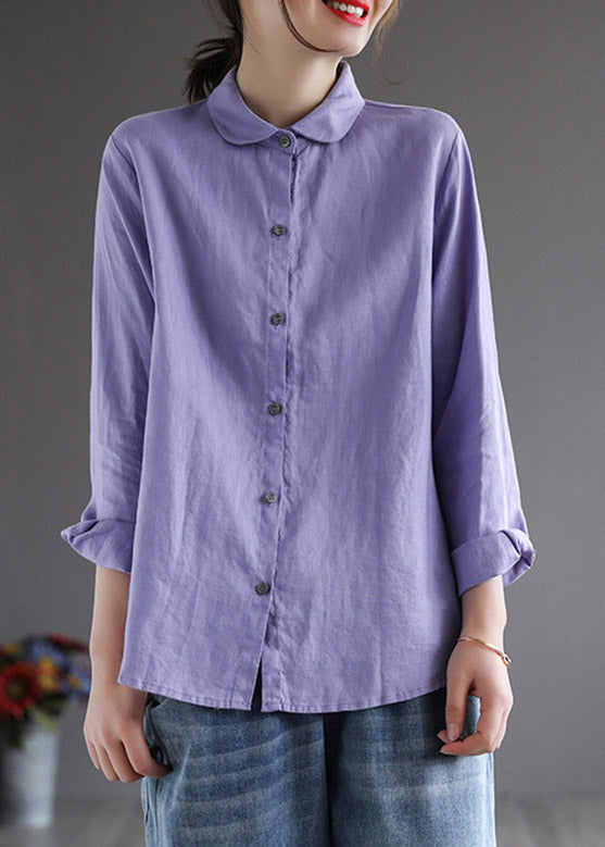 Purple Peter Pan Collar Button Shirt Long Sleeve