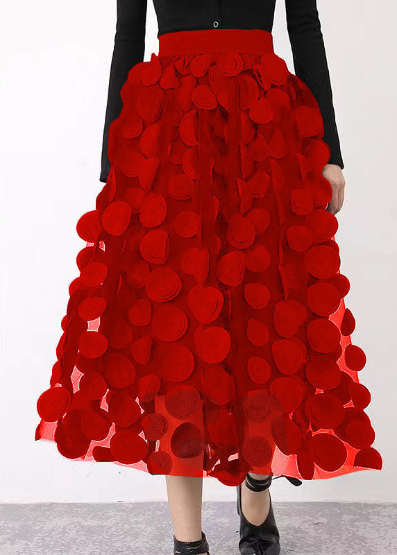 Red Patchwork Tulle Skirt Fall