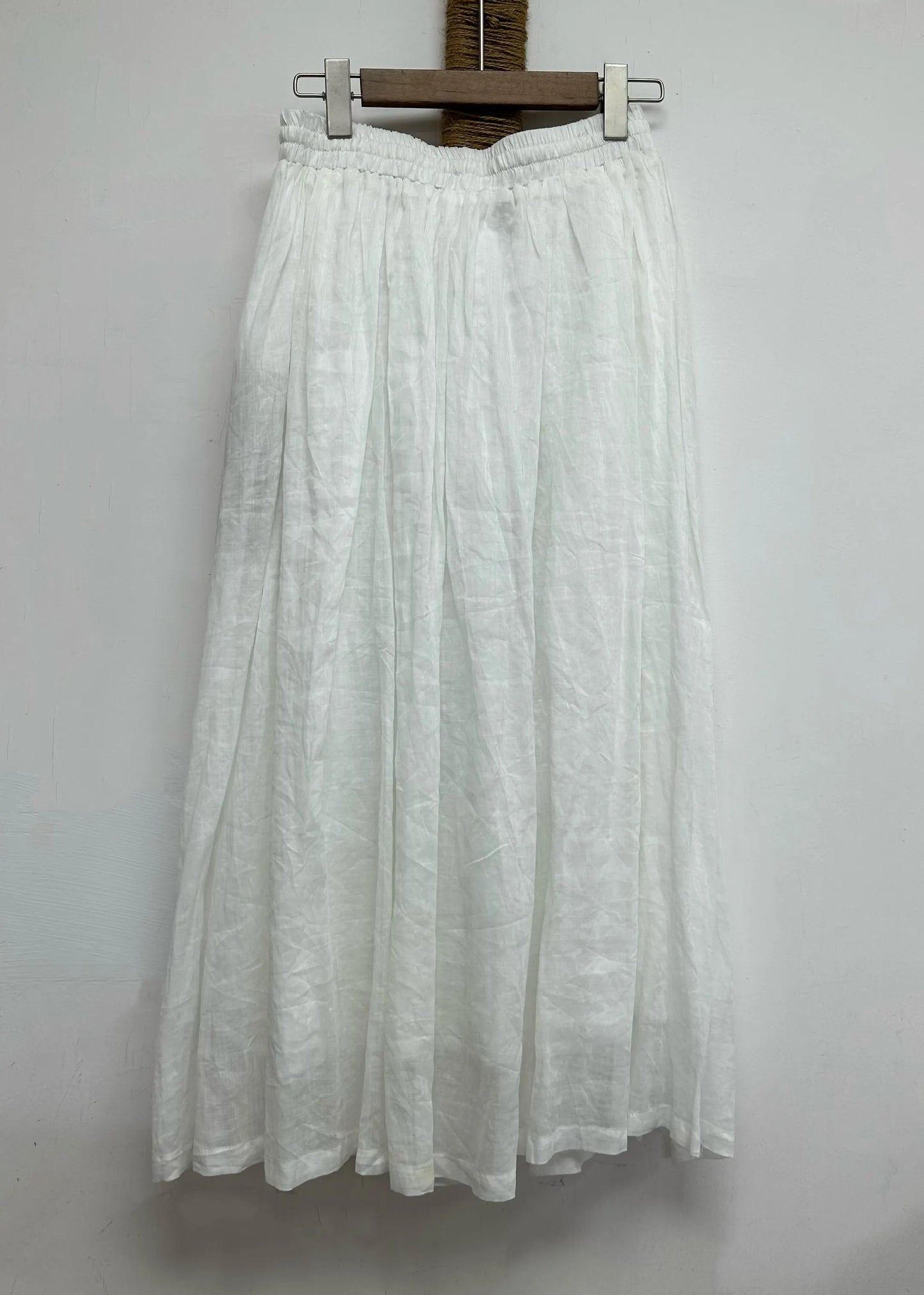 Leisure Khaki Elastic Waist Linen Long Skirt for Summer