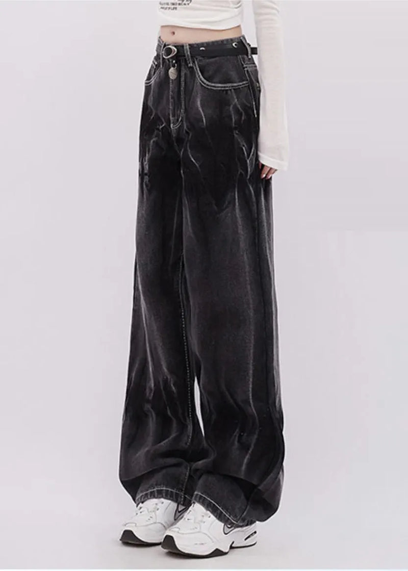 Black Tie Dye Denim Straight Pants Spring