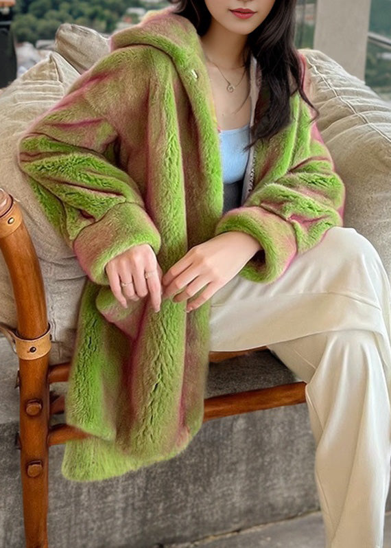 Green Cinched Hooded Coats Winter