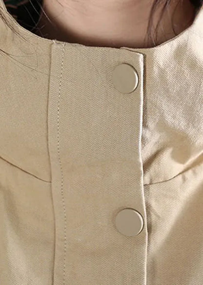 Khaki Zip Up Pockets Cotton Trench Coats Spring
