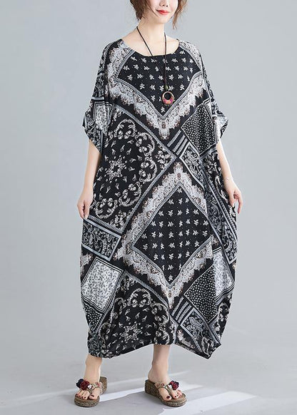 O Neck Summer Quilting Dresses Photography Black Print Traveling Dress