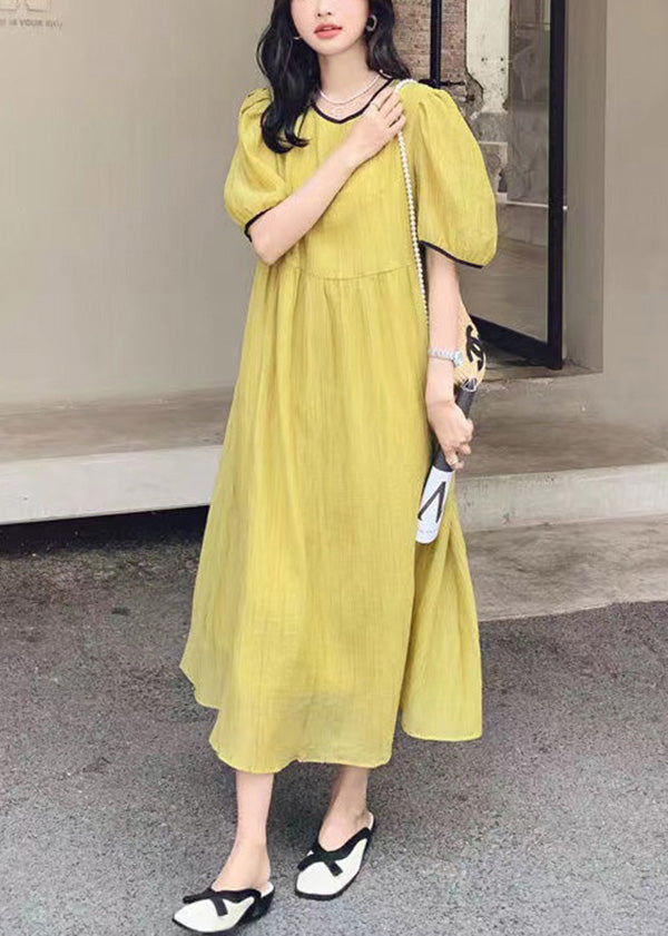 Yellow O Neck Patchwork Cotton Dress Summer