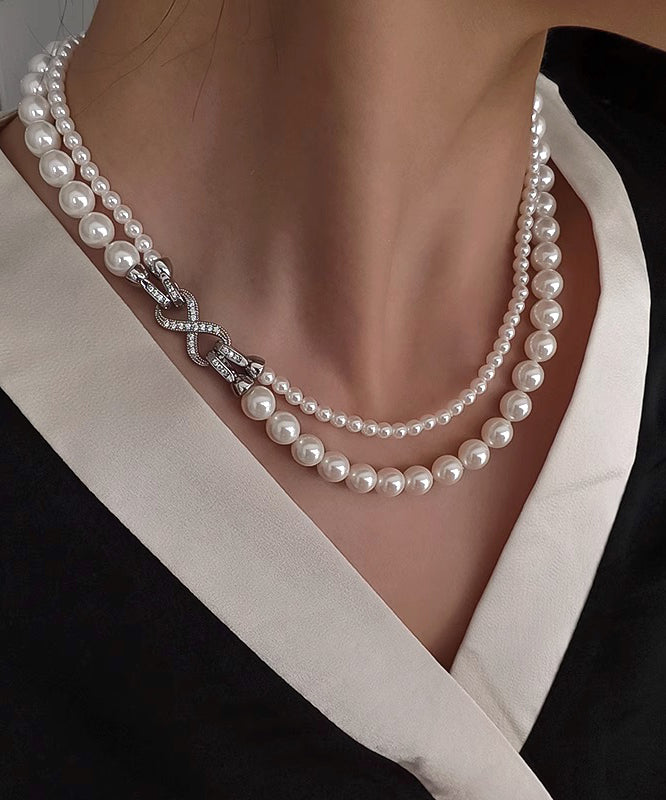Classy White Alloy Pearl Beading Mltiple Ways to Wear Bead Necklace
