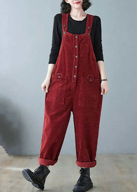Mulberry Slash Neck Cozy Corduroy Jumpsuits Fall