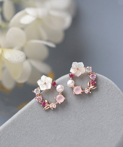 Pink Copper Overgild Zircon Hoop Earrings