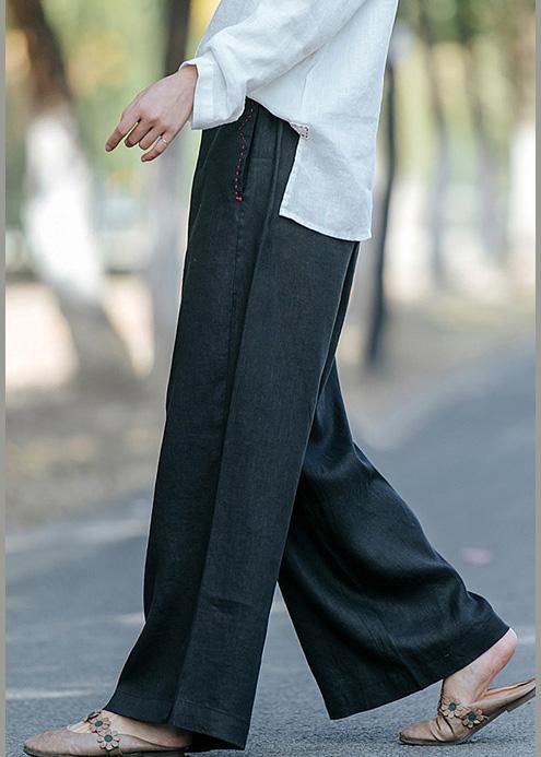 New Style Literature and Art Black Pants Elastic Waist Wide Leg Pants