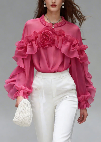 Rose Ruffled Cotton Shirt Spring