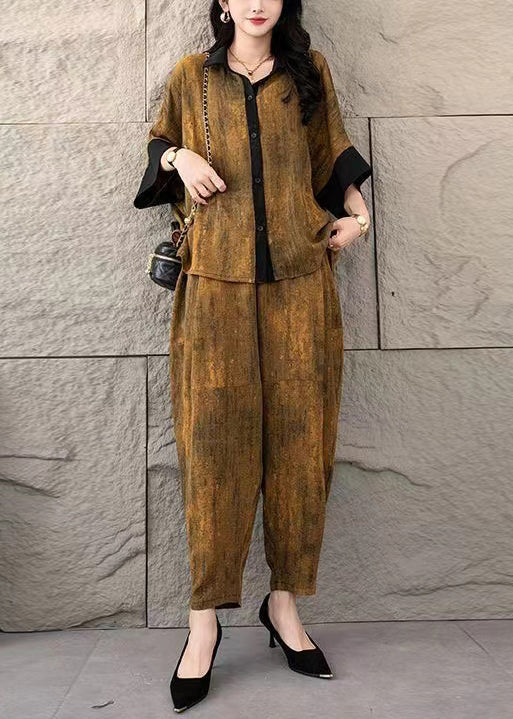 Yellow Oversized Tie Dye Cotton Two Piece Suit Set Summer