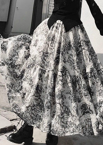 French White Animal Print Patchwork Vacation Skirts Spring