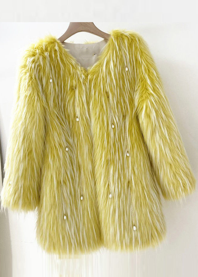 Light Green Raccoon Hair Leather and Fur Coat Spring