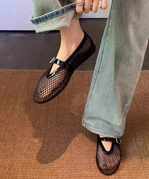 Diy Splicing Flats Shoes Black Breathable Mesh Zircon