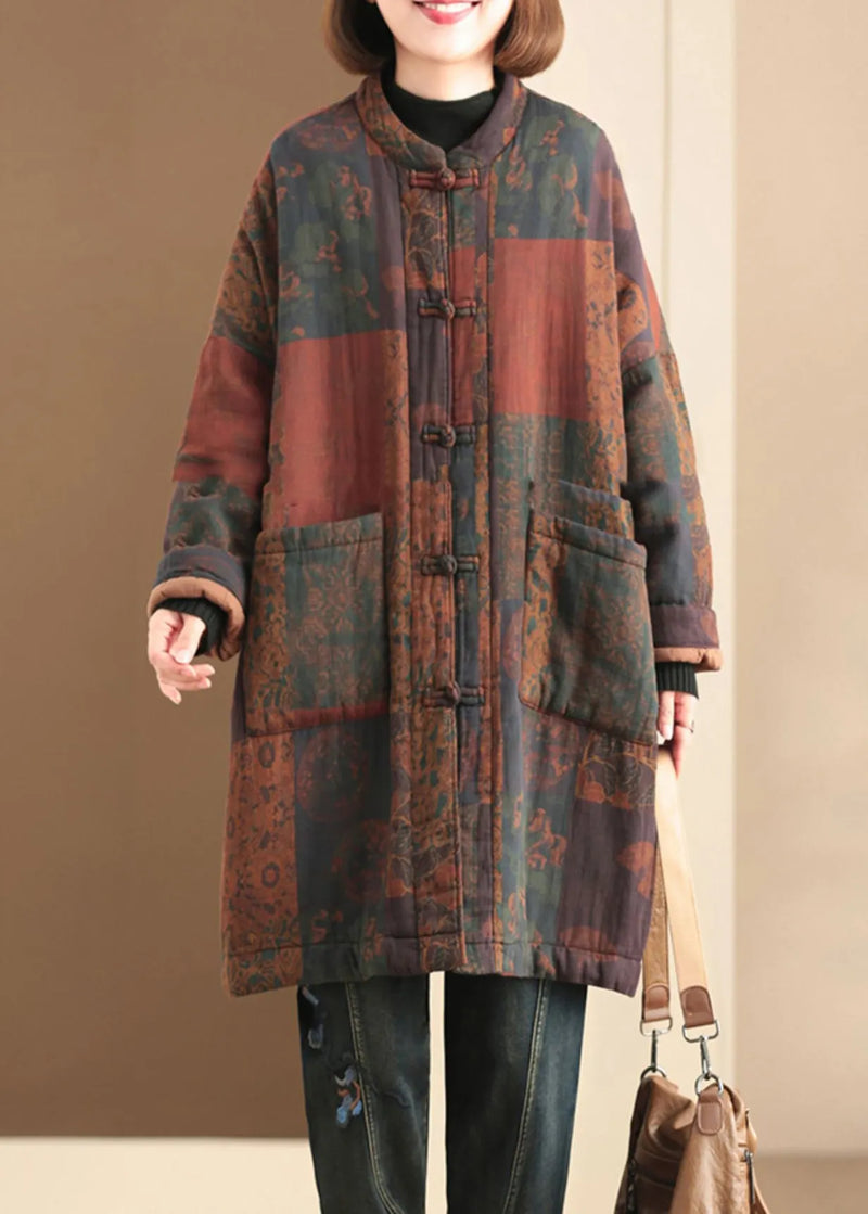 Navy Pockets Print Fine Cotton Filled Witner Coats