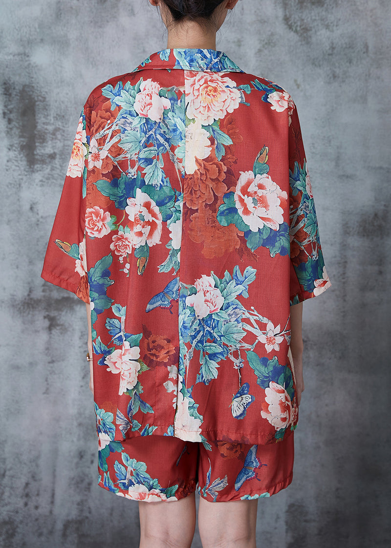 Handmade Red Oversized Linen Two Piece Set Summer