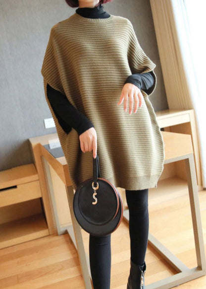 French Light Green O-neck Patchwork Fall Knit Knit Vest