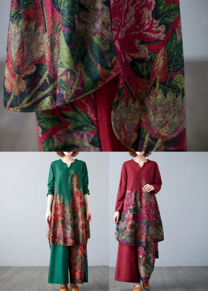 Green Patchwork Cotton Two Piece Set Clothing Spring