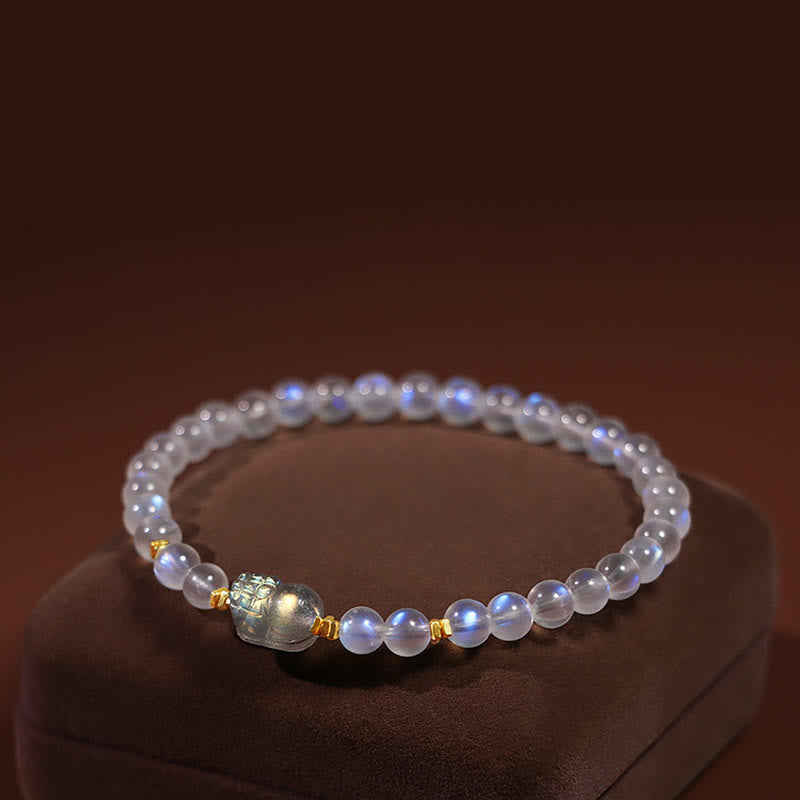 Buddha Stones 925 Sterling Silver Plated Gold Natural Moonstone Pixiu Healing Bracelet