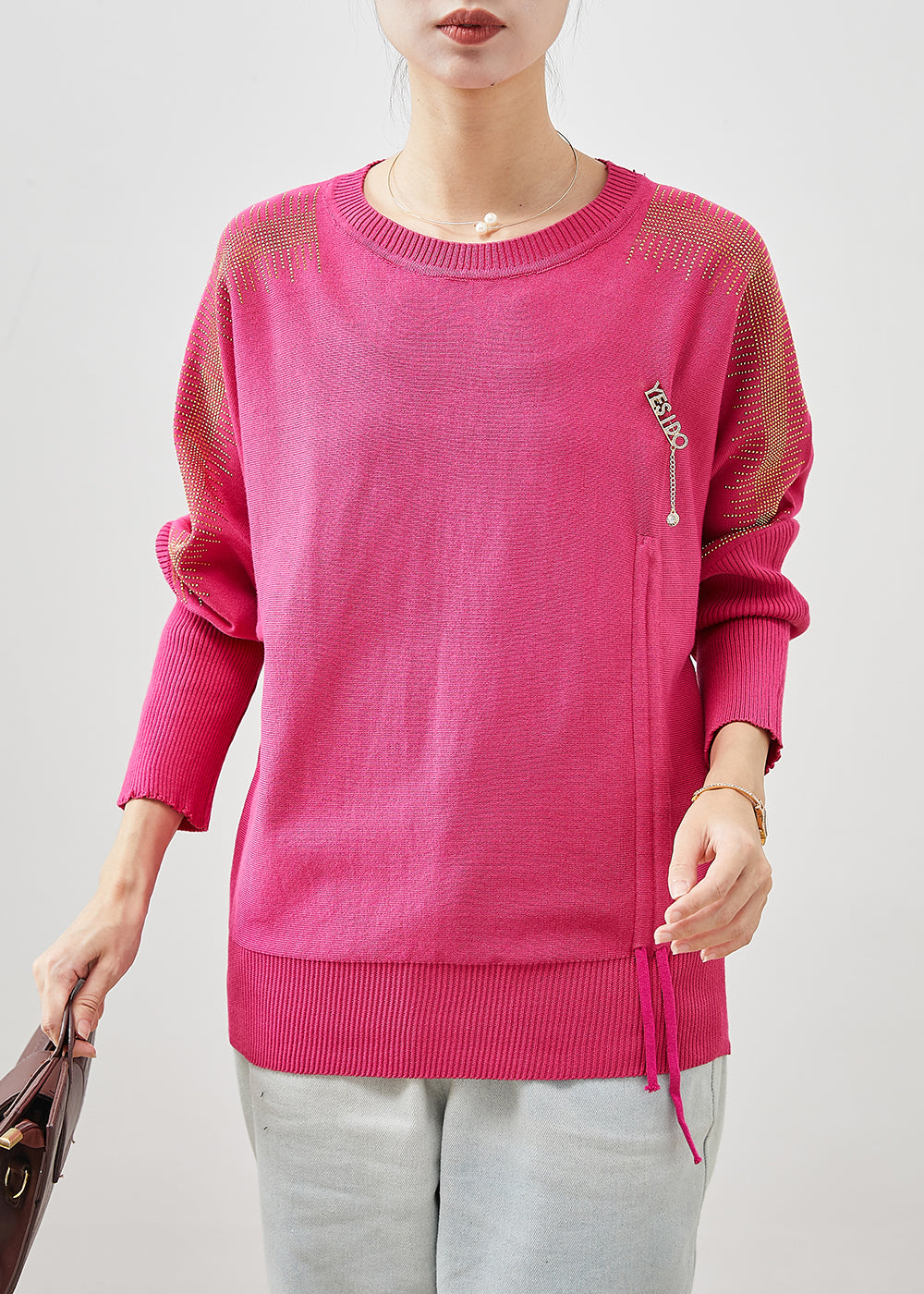 Rose Drawstring Knit Sweater Tops Spring