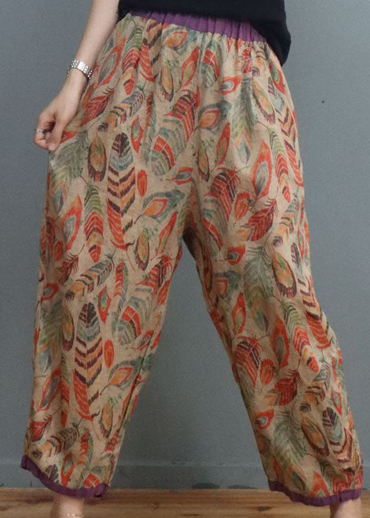 Diy Square Flower Elastic Waist Print Pants Spring