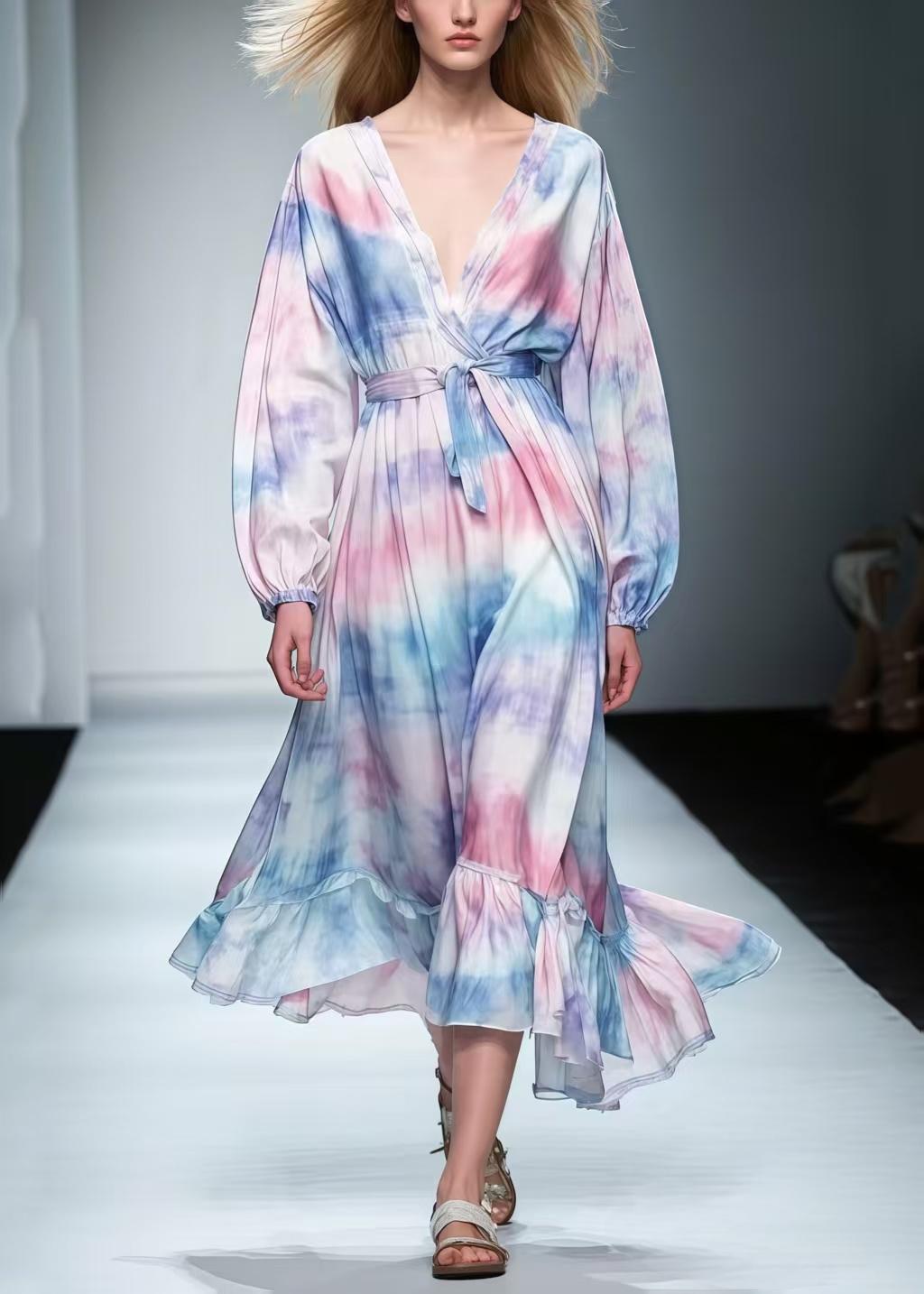 Rainbow Tie Dye Chiffon Tunic Dress Spring