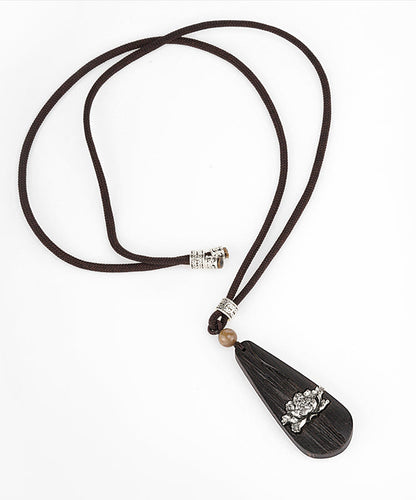 Fine Black Hand Knitting Peony Water Drop Pendant Necklace