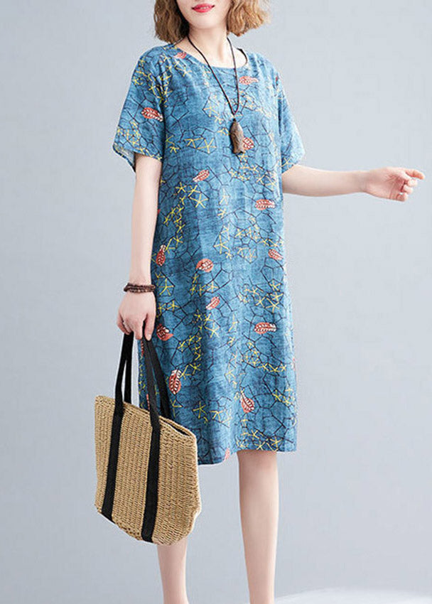 Number One Flower O-neck Print Pockets Dress Short Sleeve