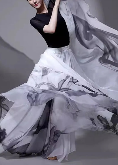 Chinese Style White Elastic Waist Silk Skirt Summer
