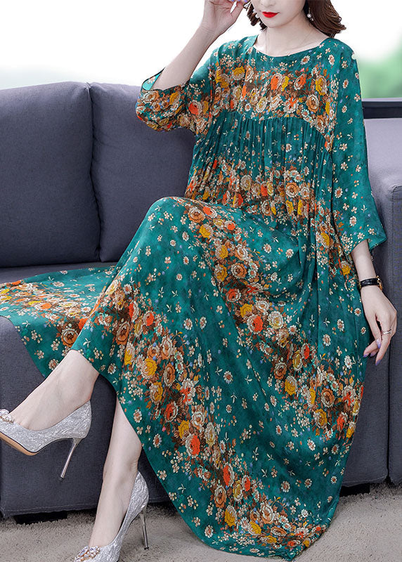 Blue Patchwork Print Silk Dress Spring