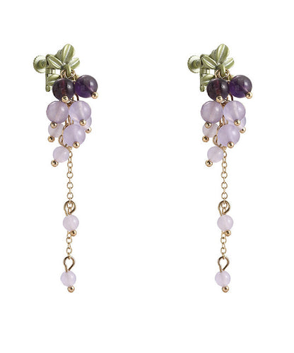 Diy Gold Sterling Silver Overgild Crystal Grape Tassel Drop Earrings